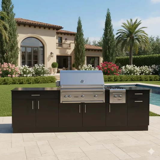 Custom Commercial Outdoor Kitchen Cabinet 304 Stainless Steel Gas Grill Side Burner Weatherproof Island for Project Application