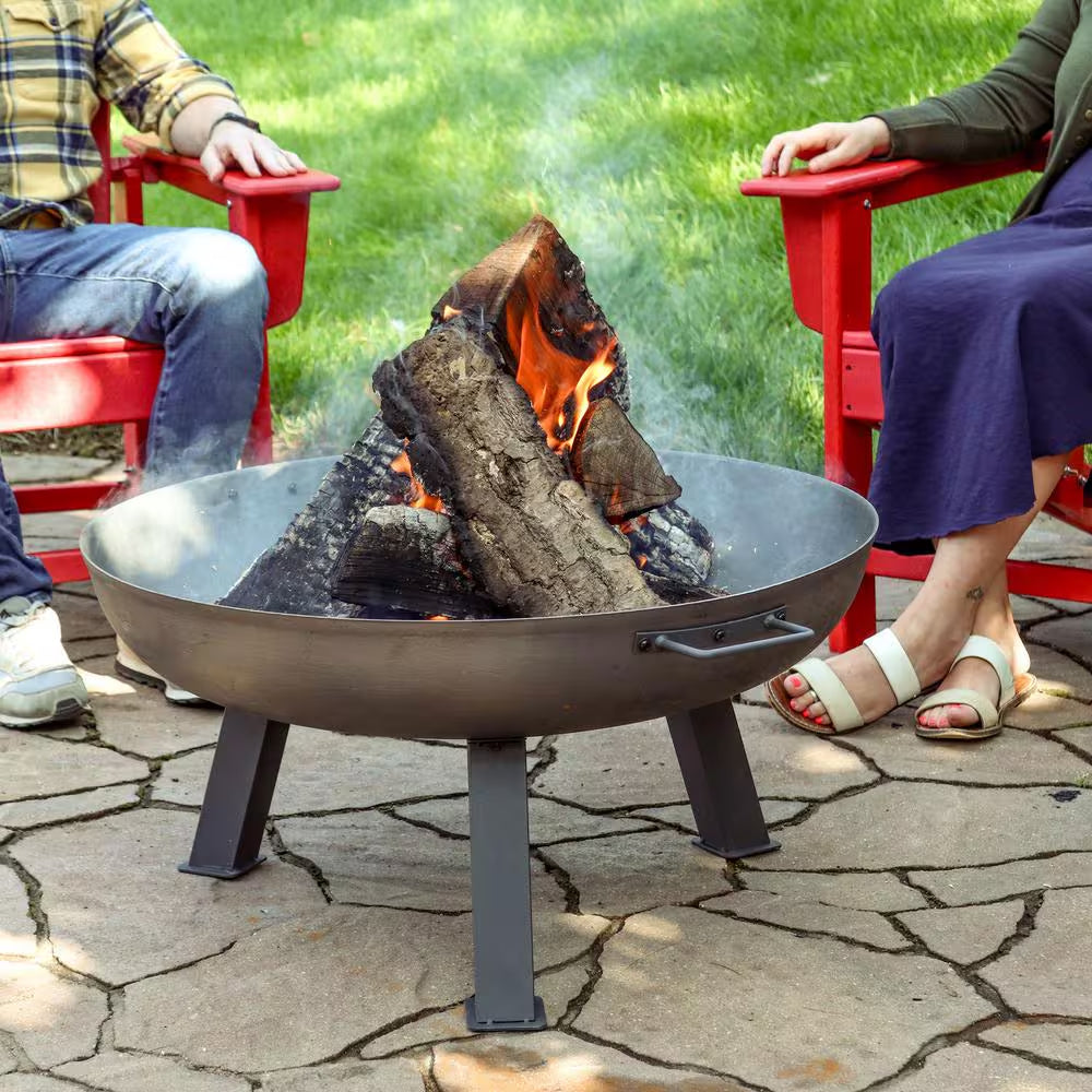 30 In. X 15 In. round Cast Iron Wood Burning Fire Pit Bowl in Steel