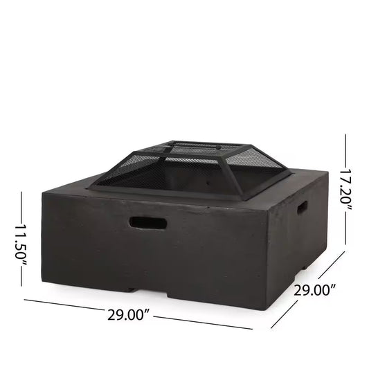 29 In. Dark Gray Square Wood Outdoor Fire Pit