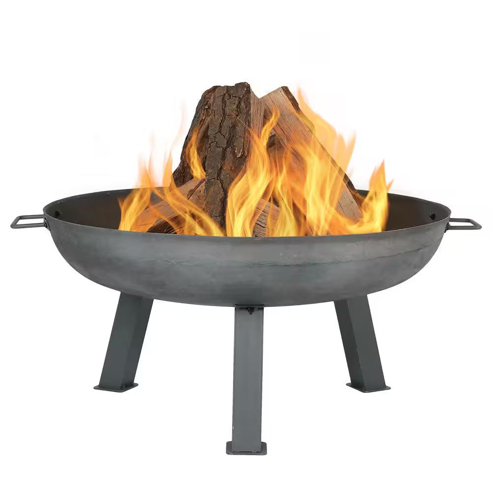 30 In. X 15 In. round Cast Iron Wood Burning Fire Pit Bowl in Steel