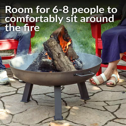 30 In. X 15 In. round Cast Iron Wood Burning Fire Pit Bowl in Steel