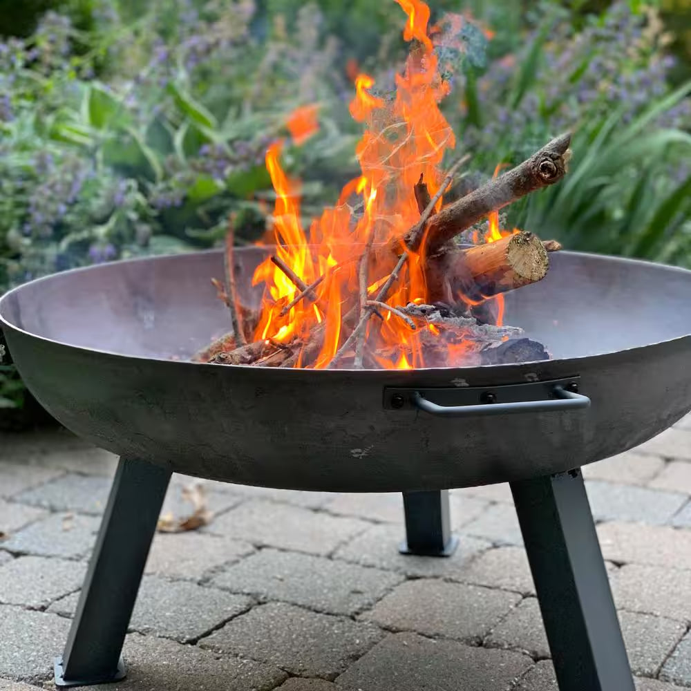 30 In. X 15 In. round Cast Iron Wood Burning Fire Pit Bowl in Steel