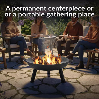 30 In. X 15 In. round Cast Iron Wood Burning Fire Pit Bowl in Steel