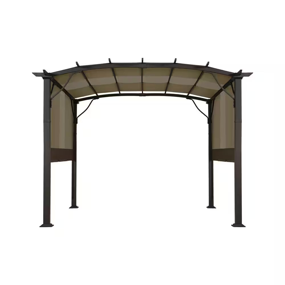 10 Ft. X 10 Ft. Brown Aluminum Outdoor Pergola with Slightly Arched Canopy and Retractable Shade