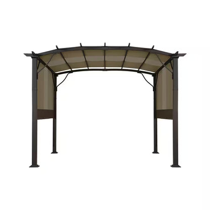 10 Ft. X 10 Ft. Brown Aluminum Outdoor Pergola with Slightly Arched Canopy and Retractable Shade