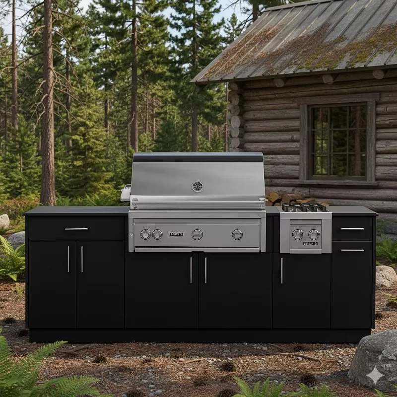 Custom Commercial Outdoor Kitchen Cabinet 304 Stainless Steel Gas Grill Side Burner Weatherproof Island for Project Application