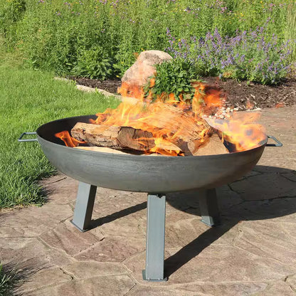 30 In. X 15 In. round Cast Iron Wood Burning Fire Pit Bowl in Steel