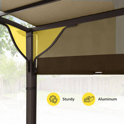 10 Ft. X 10 Ft. Brown Aluminum Outdoor Pergola with Slightly Arched Canopy and Retractable Shade