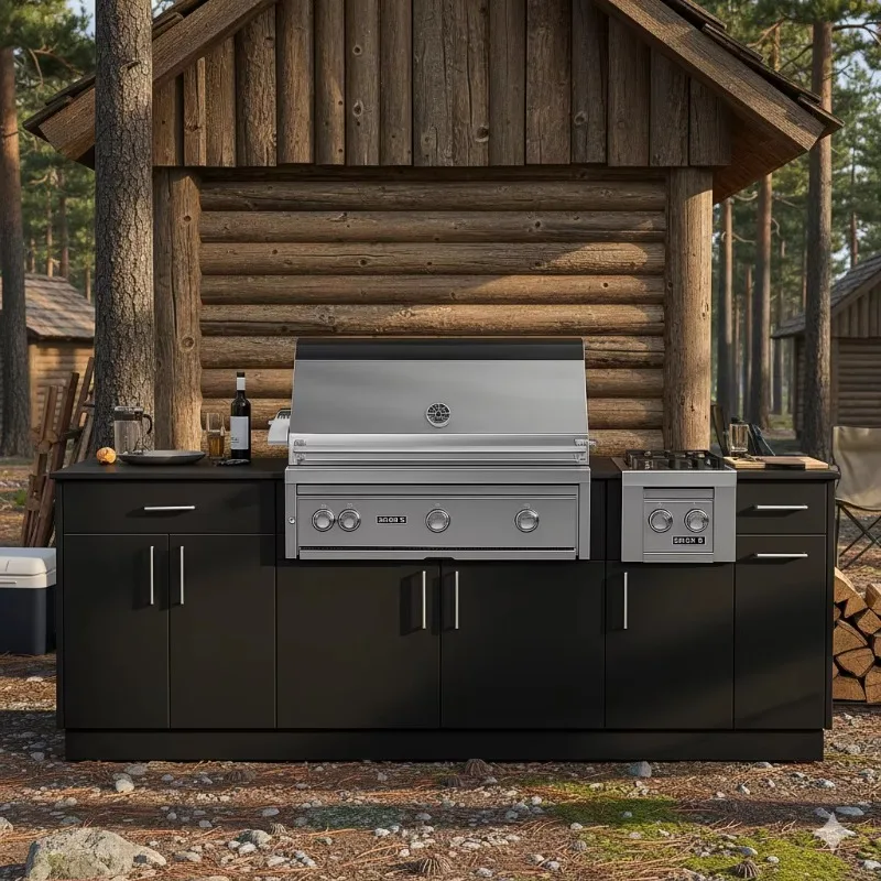 Custom Commercial Outdoor Kitchen Cabinet 304 Stainless Steel Gas Grill Side Burner Weatherproof Island for Project Application