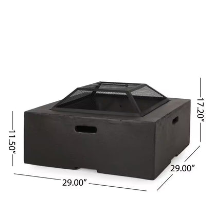 29 In. Dark Gray Square Wood Outdoor Fire Pit