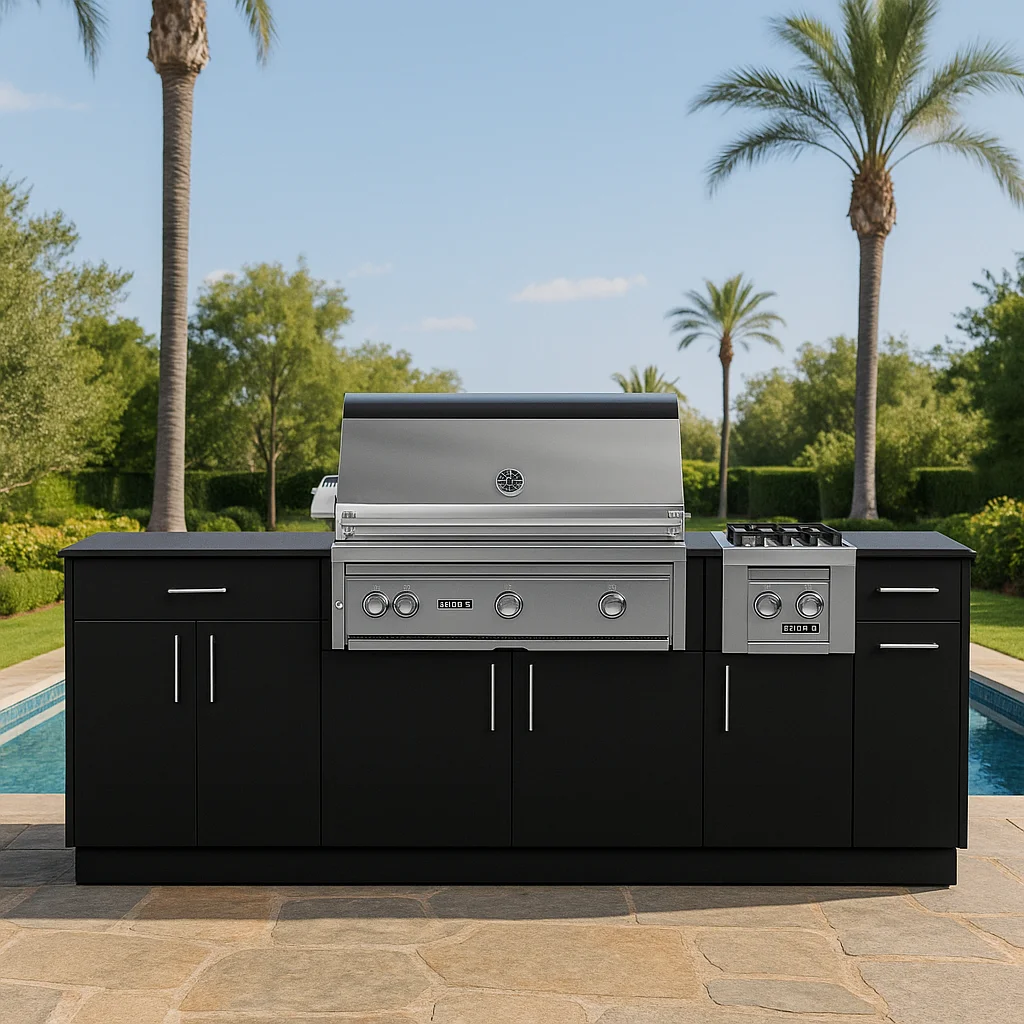 Custom Commercial Outdoor Kitchen Cabinet 304 Stainless Steel Gas Grill Side Burner Weatherproof Island for Project Application